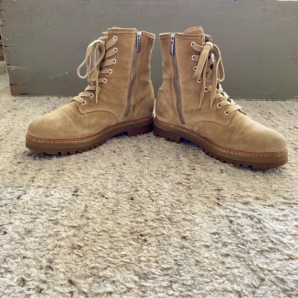 Women's Tan Suede THURSDAY combat boots - Picture 6 of 8
